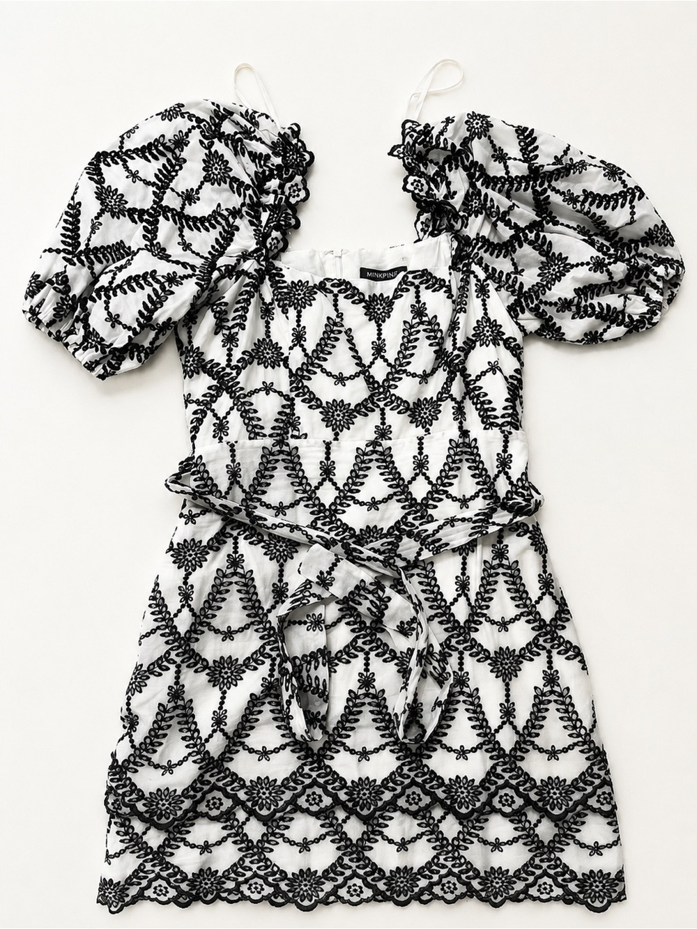 MINKPINK White Dress with Black Floral Embroidery